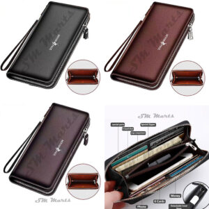 Luxury Business Leather Clutch Wallet Multi Card Slots & Zipper Closure