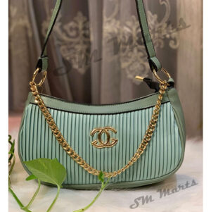 Girls New Fashionable Pleated Shoulder Handbag with Gold Chain